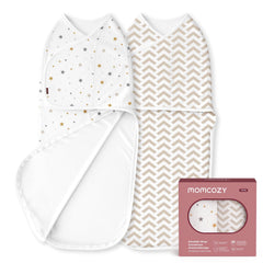 Momcozy Easy Swaddle Wrap 0-3M, 2-Pack - Geometric & Stars (Wonder)