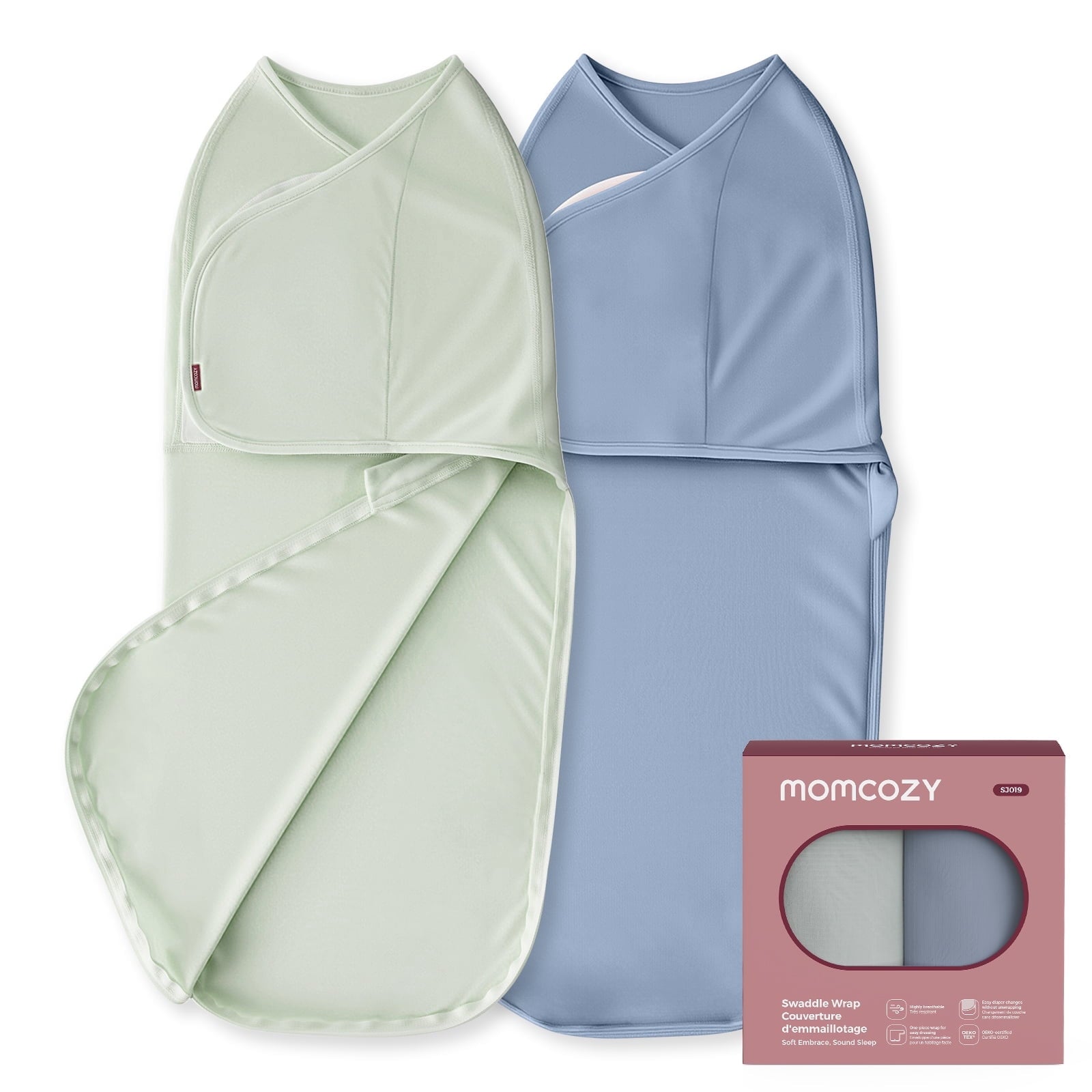 Momcozy Easy Swaddle Wrap 0-3M, 2-Pack - Blue & Green (Serenity)