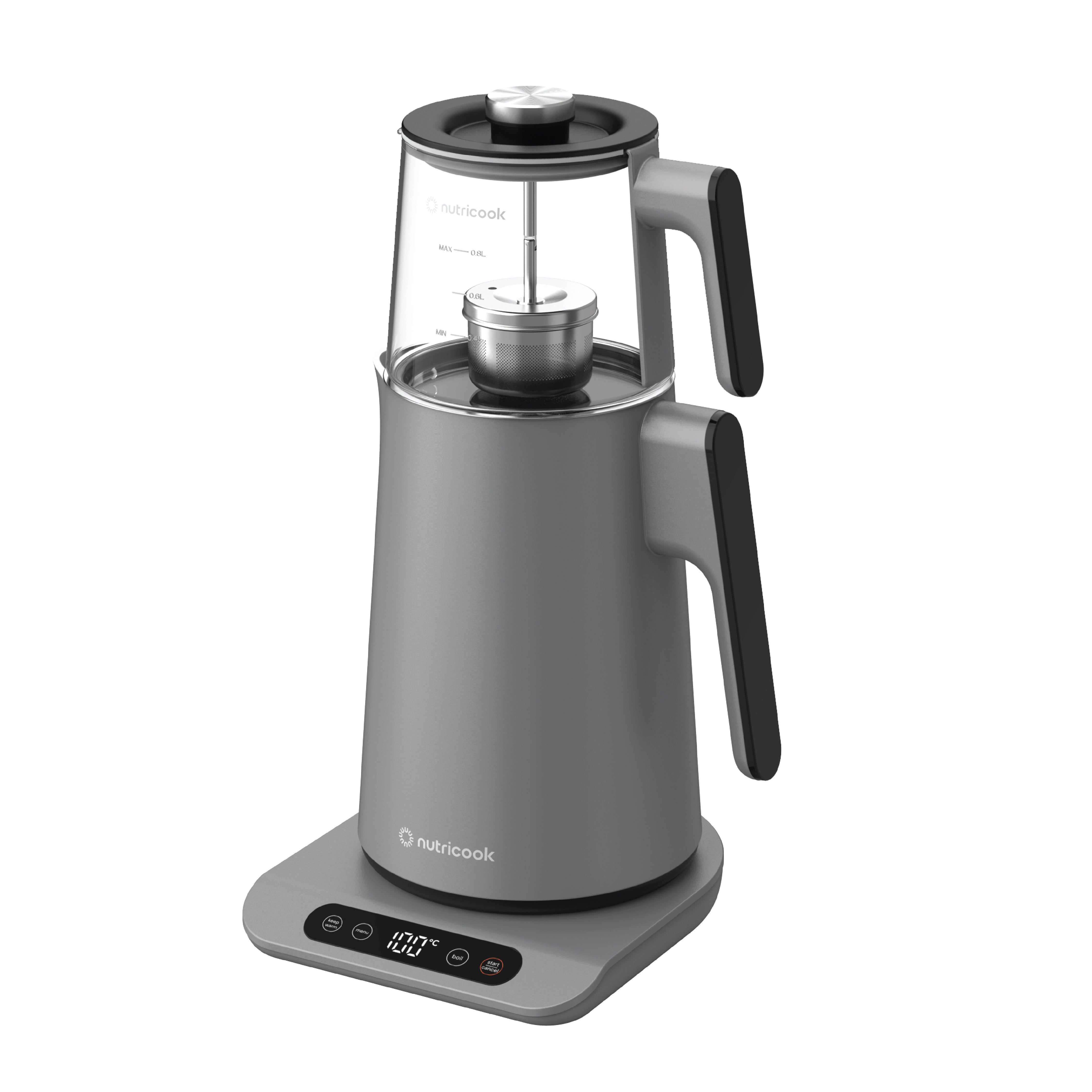 Nutricook 2-in-1 Kettle & Tea Maker Grey - side view