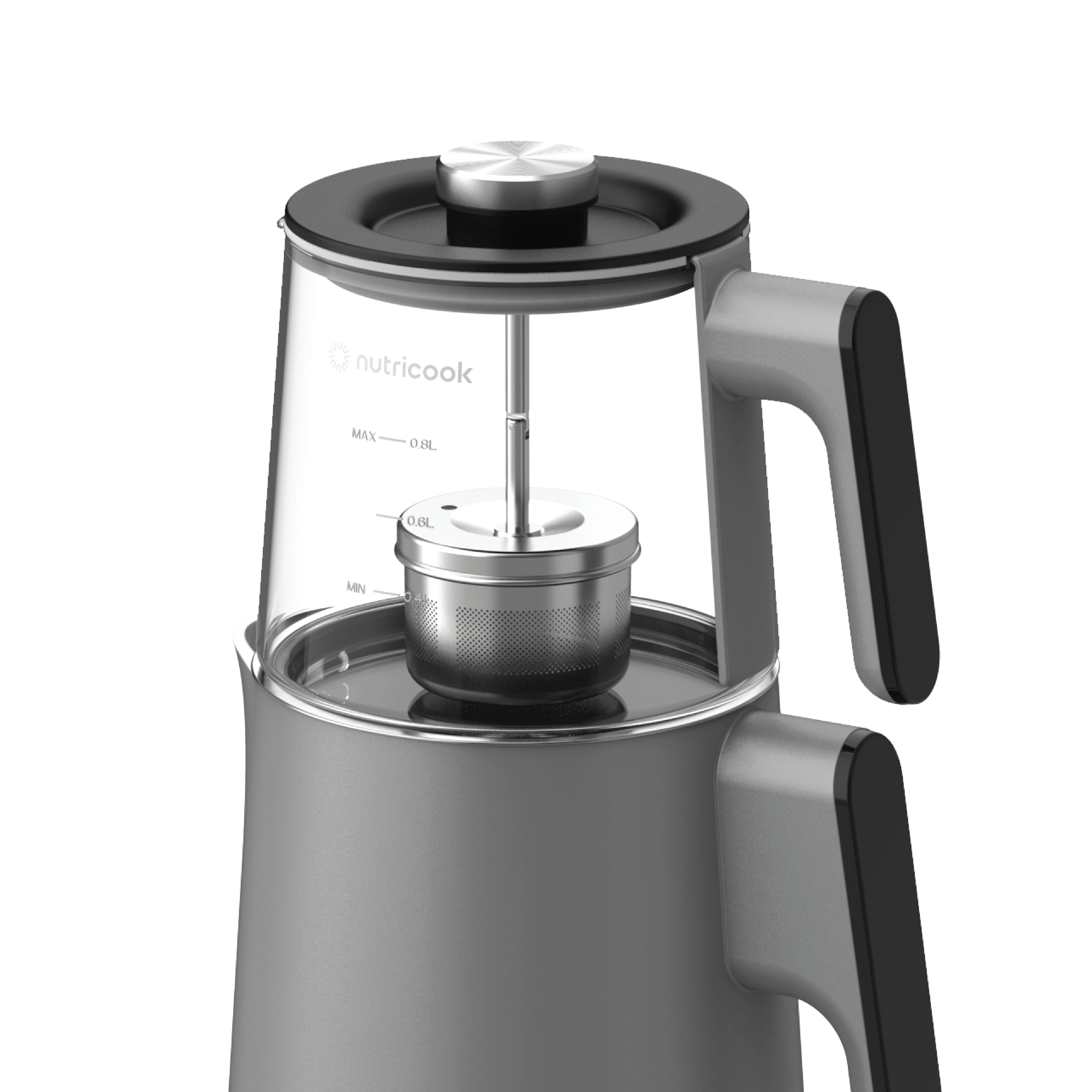 Nutricook 2-in-1 Kettle & Tea Maker Grey - glass teapot with infuser