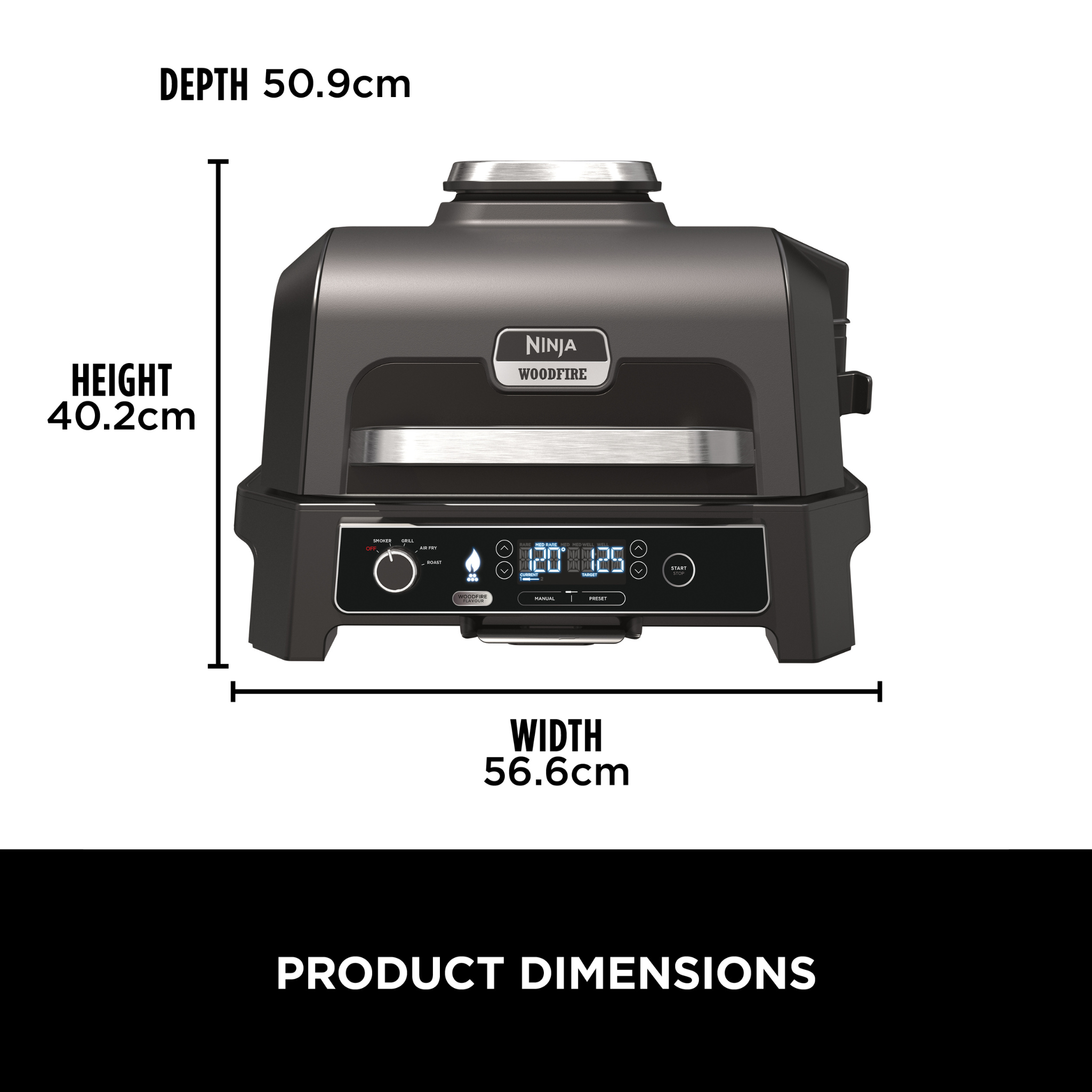 Ninja Woodfire Pro XL Electric BBQ Grill & Smoker OG850ME - Black