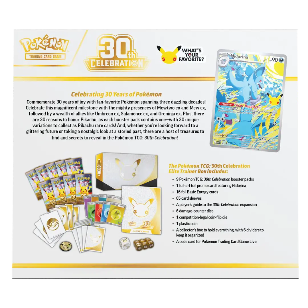 Pokémon TCG 30th Celebration Elite Trainer Box – back of box