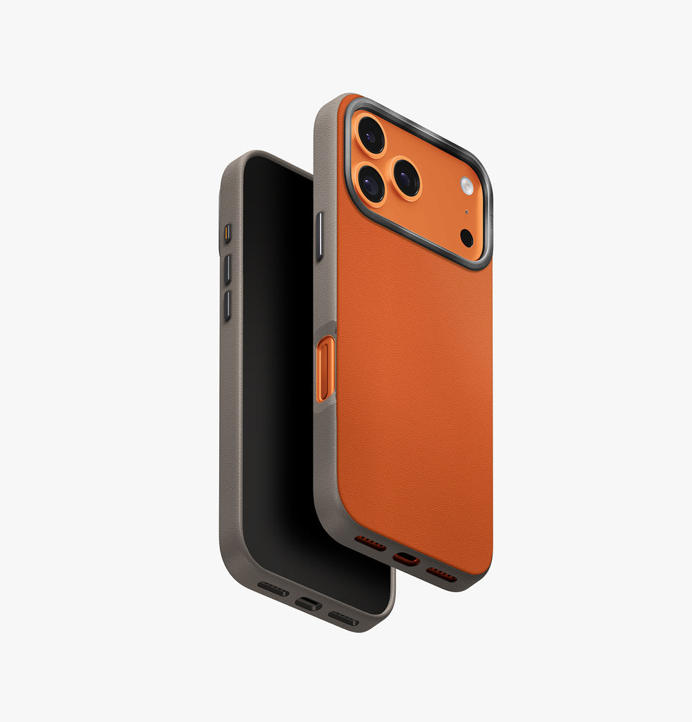 UNIQ Lyden DS Dual-Tone Premium Leatherette Case for iPhone 17 Pro - Flame Orange/Flint Grey