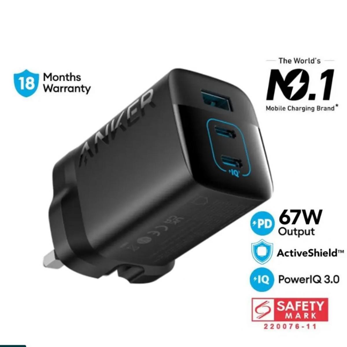 Anker Charger 67w | 1 USB & 2 USB-C - Black Anker Charger 67w | 1 USB & 2 USB-C - Black
