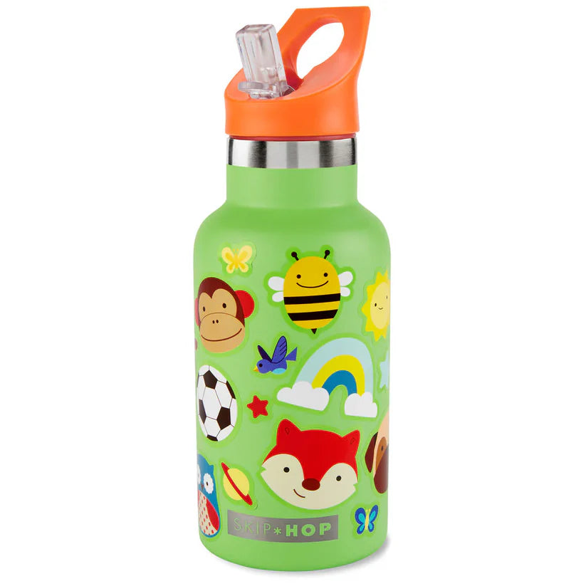 Stainless Steel Canteen Bottle With Stickers - Green Stainless Steel Canteen Bottle With Stickers - Green