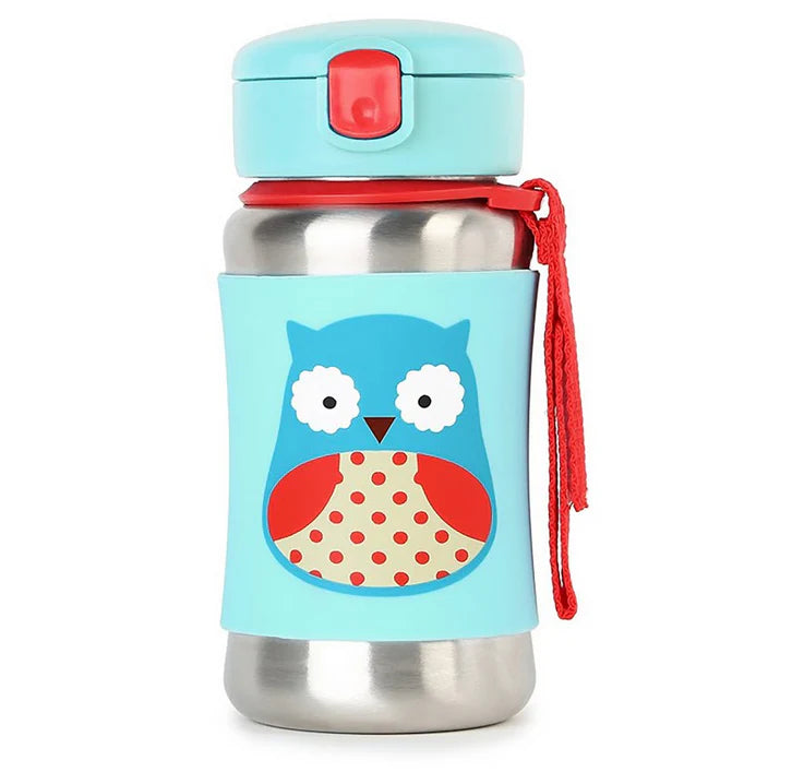 Zoo Stainless Steel Straw Bottle - Owl Zoo Stainless Steel Straw Bottle - Owl