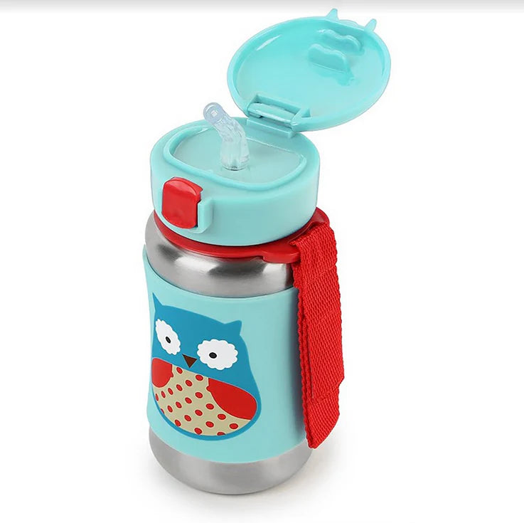 Zoo Stainless Steel Straw Bottle - Owl Zoo Stainless Steel Straw Bottle - Owl