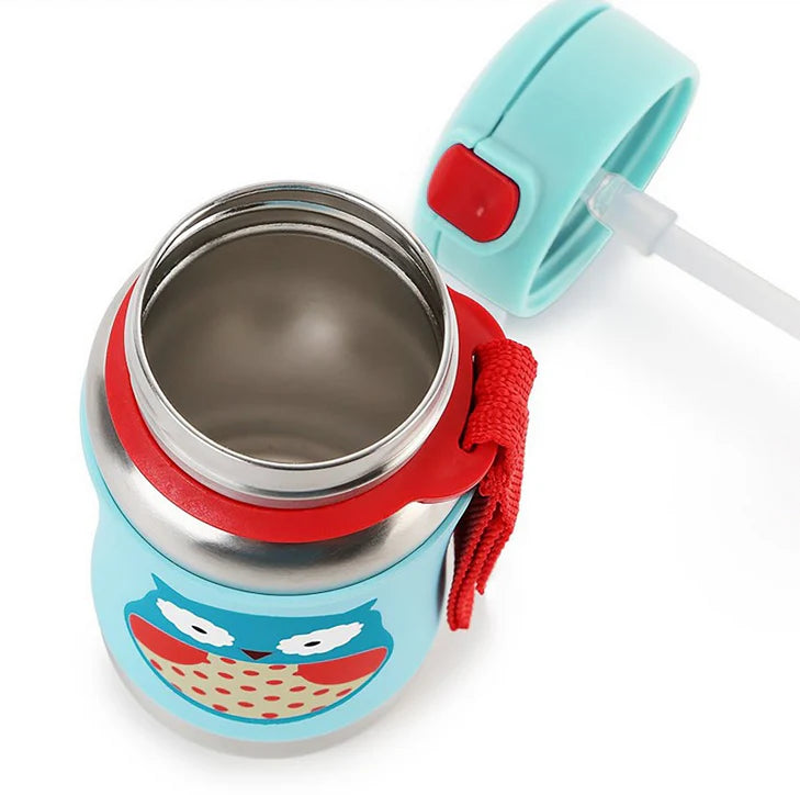 Zoo Stainless Steel Straw Bottle - Owl Zoo Stainless Steel Straw Bottle - Owl