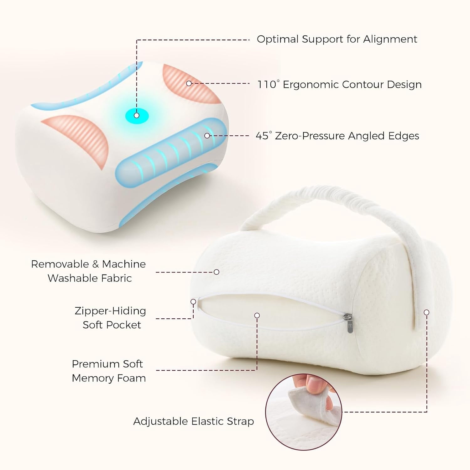 Momcozy Bamboo Memory Foam Knee & Leg Pillow - White