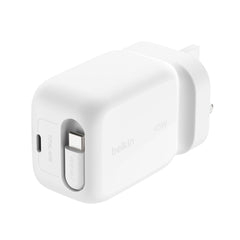 Belkin 45W GaN Wall Charger with Retractable USB-C Cable - White