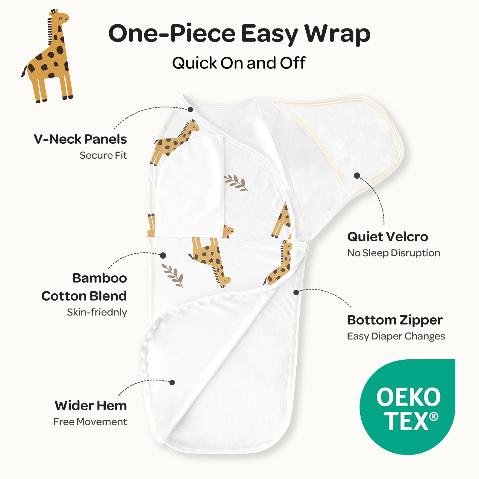 Momcozy Easy Swaddle Wrap 0-3M, 2-Pack - Giraffe & Leaf (Bravery)