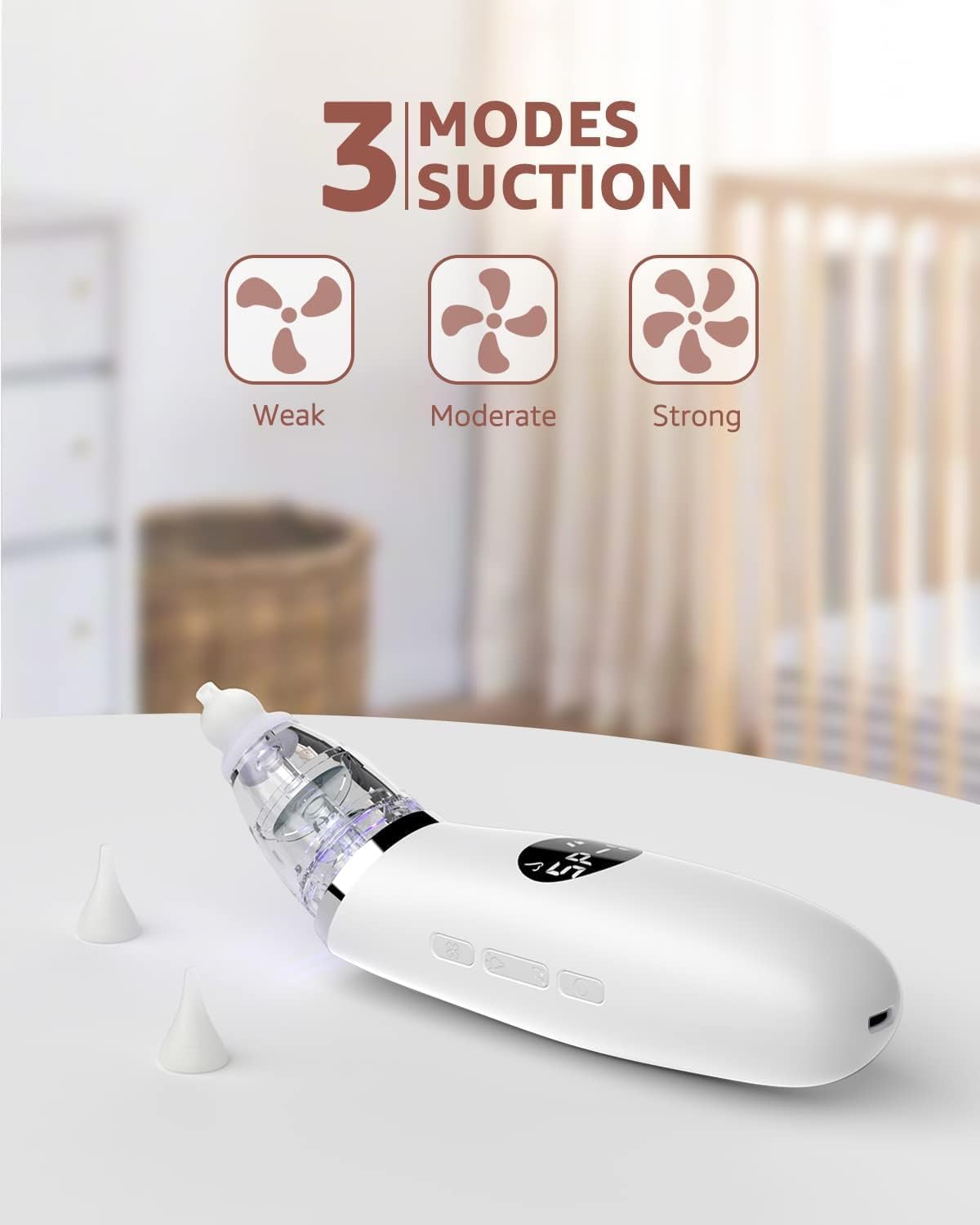 GROWNSY Electric Baby Nasal Aspirator with 3 Suction Modes - White