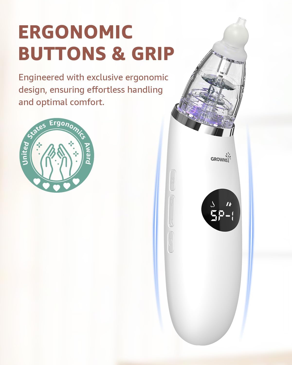 GROWNSY Electric Baby Nasal Aspirator with 3 Suction Modes - White