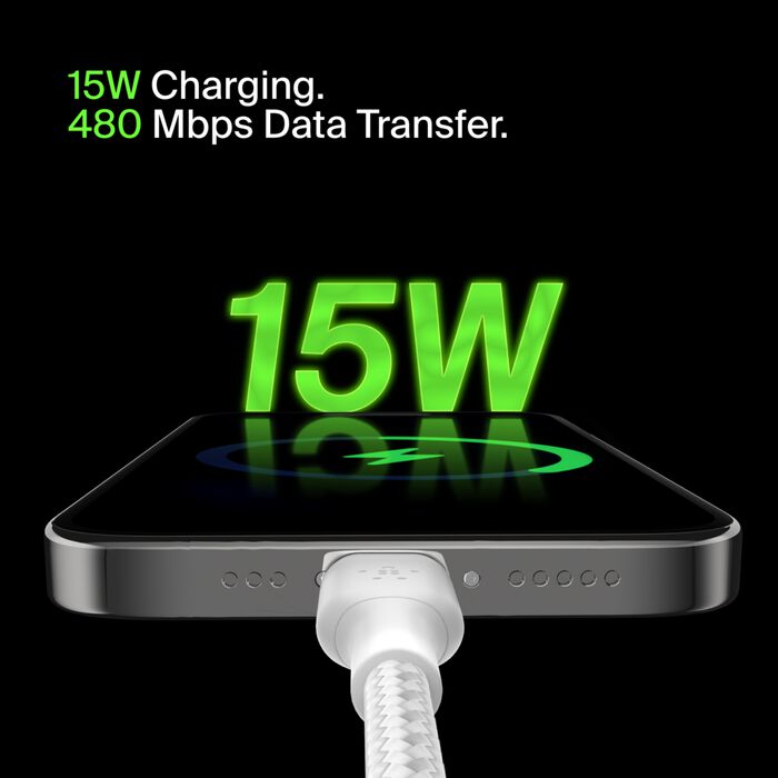 Belkin BoostCharge Braided USB-C to USB-A Cable 3m - White Belkin BoostCharge Braided USB-C to USB-A Cable 3m - White