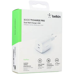 BELKIN BOOSTCHARGE PRO DUAL 45W USB-C PD - White