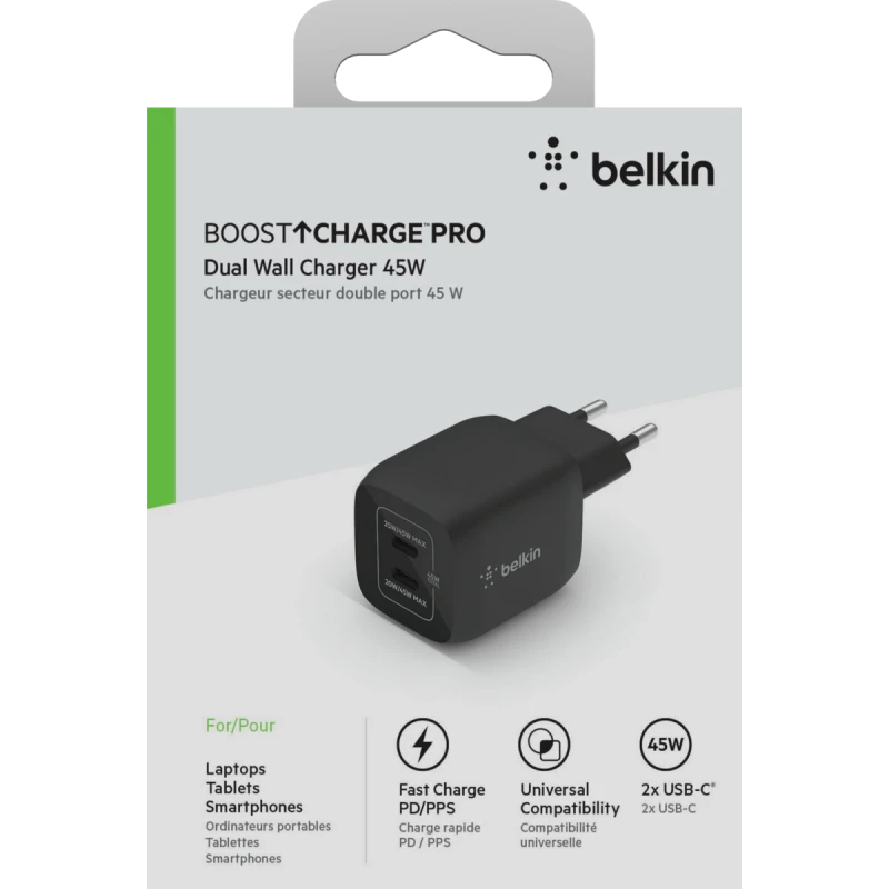 BELKIN BOOSTCHARGE PRO DUAL 45W USB-C PD - Black
