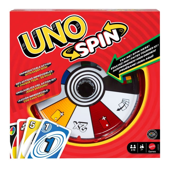 UNO Spin JGR00 – Card Game with Spinning Wheel for Family Game Night