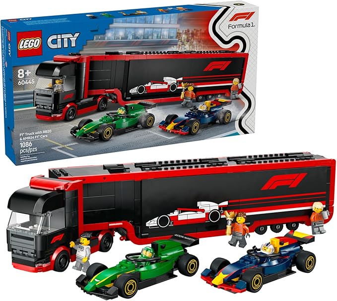 LEGO City F1 Truck with RB20 & AMR24 F1 Car Toys , Ages 8+