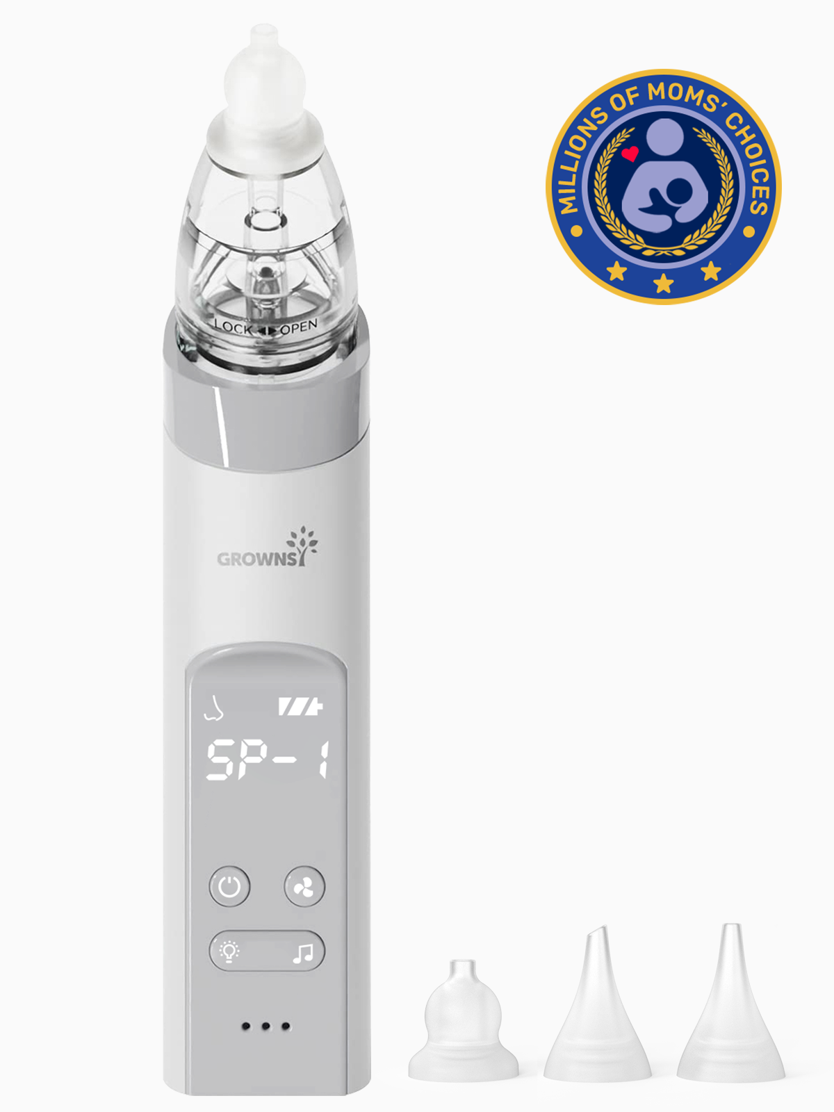 GROWNSY Electric Nasal Aspirator with 3 Silicone Tips - Grey