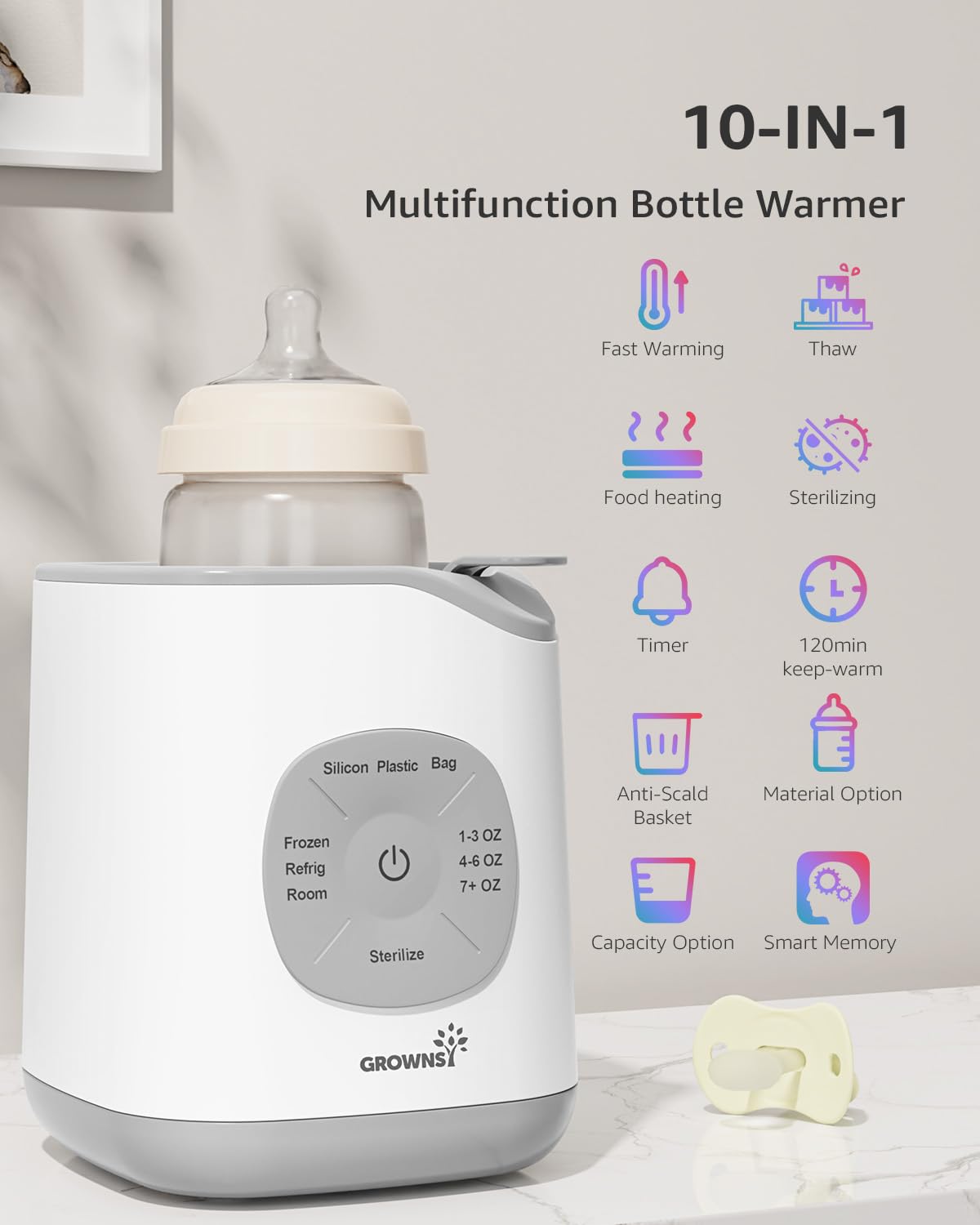 GROWNSY 10-in-1 Fast Baby Bottle Warmer