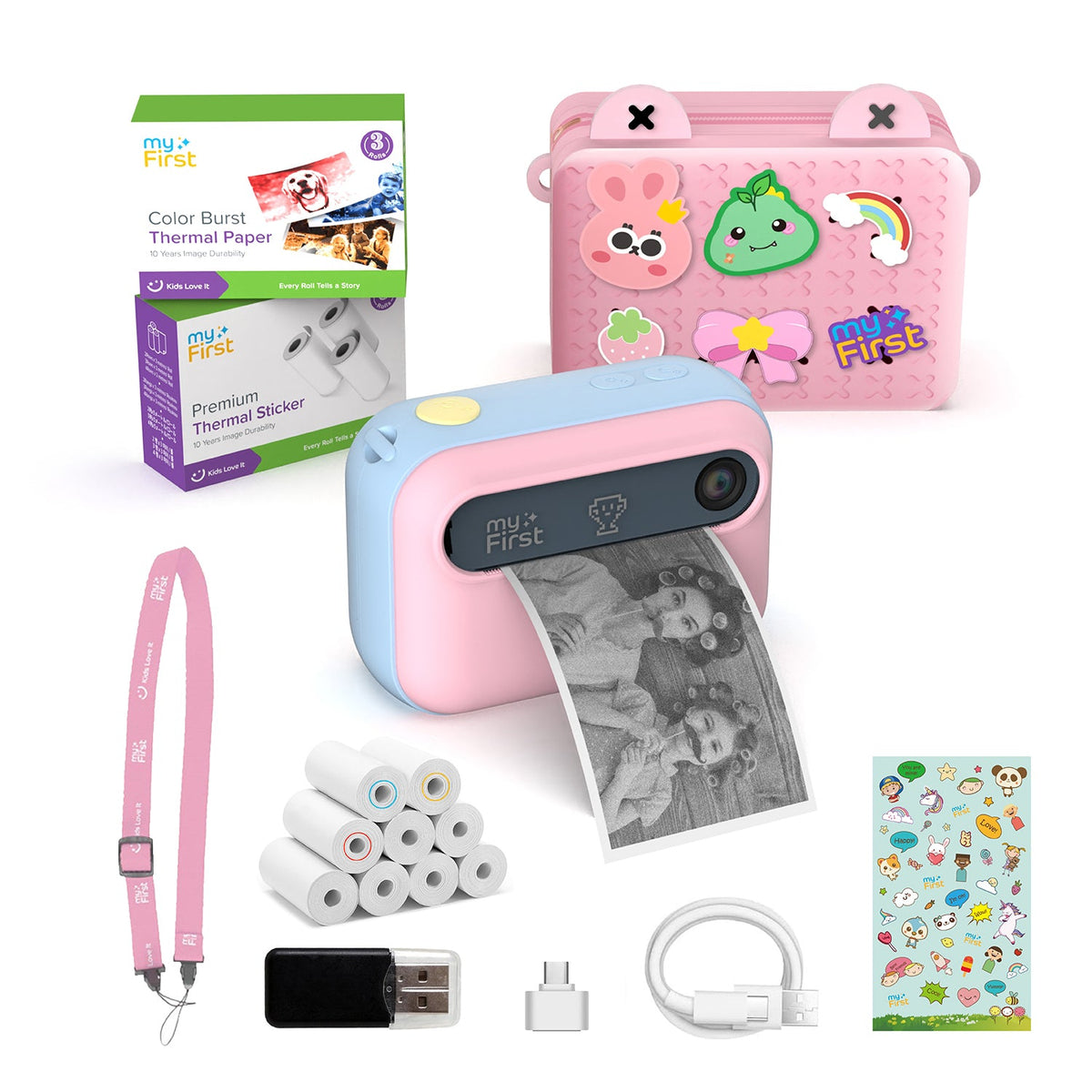 myFirst Camera Insta 20 Bundle Pink (Cotton Candy) with carry bag, thermal paper and stickers