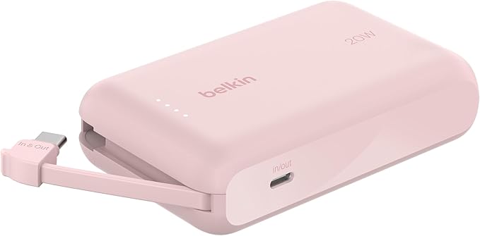 BELKIN BOOSTCHARGE POWER BANK 10K, PD 20W WITH USB-C INTEGRATED CABLE AND USB-C PORT- Pink