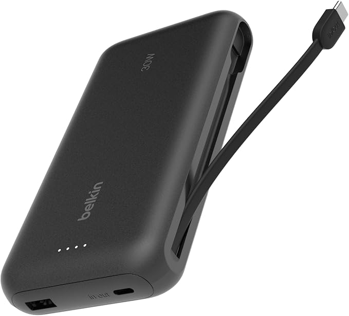 BELKIN BOOSTCHARGE POWER BANK 20K, PD 30W WITH USB-C INTEGRATED CABLE AND USB-C & USB-A PORTS - BLACK