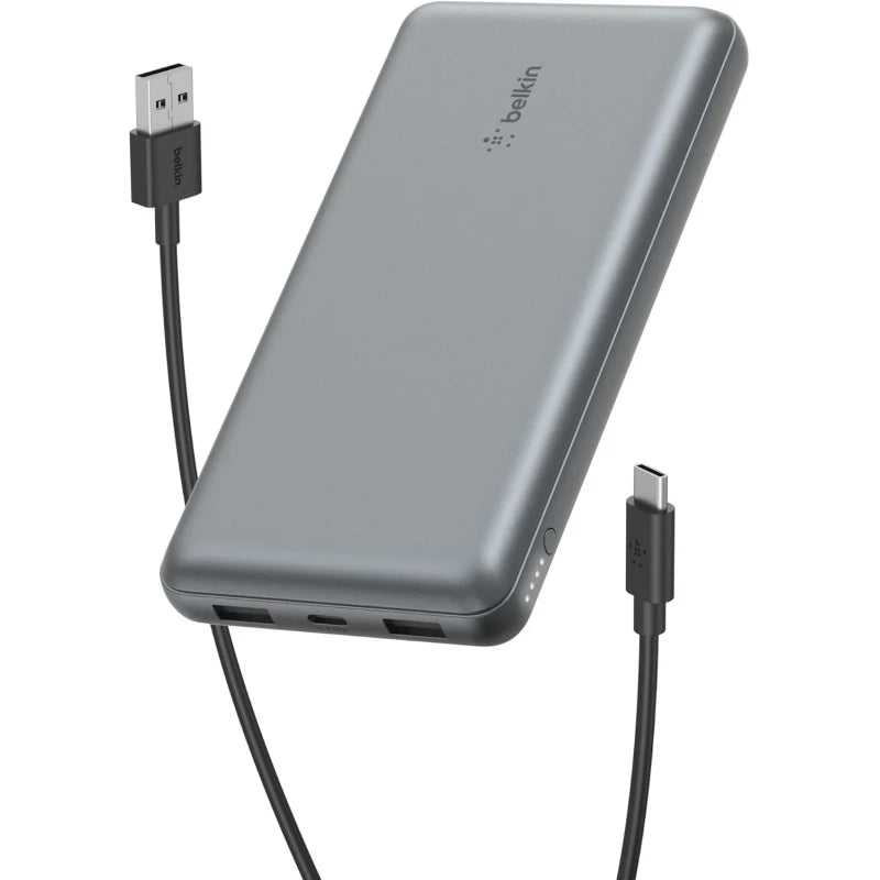 BELKIN BOOSTCHARGE 3-PORT 20K POWER BANK WITH USB-C 15W, DUAL USB-A, 15CM USB-A TO USB-C CABLE - Gray BELKIN BOOSTCHARGE 3-PORT 20K POWER BANK WITH USB-C 15W, DUAL USB-A, 15CM USB-A TO USB-C CABLE - Gray