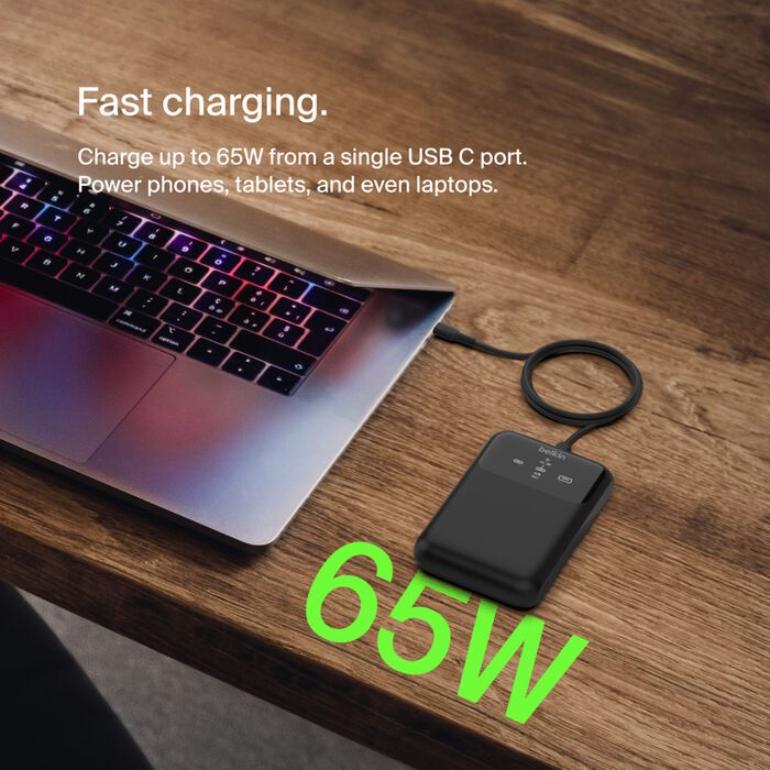 BELKIN BOOSTCHARGE PRO 3-PORT LAPTOP POWER BANK 20K, 65W PD - BLACK