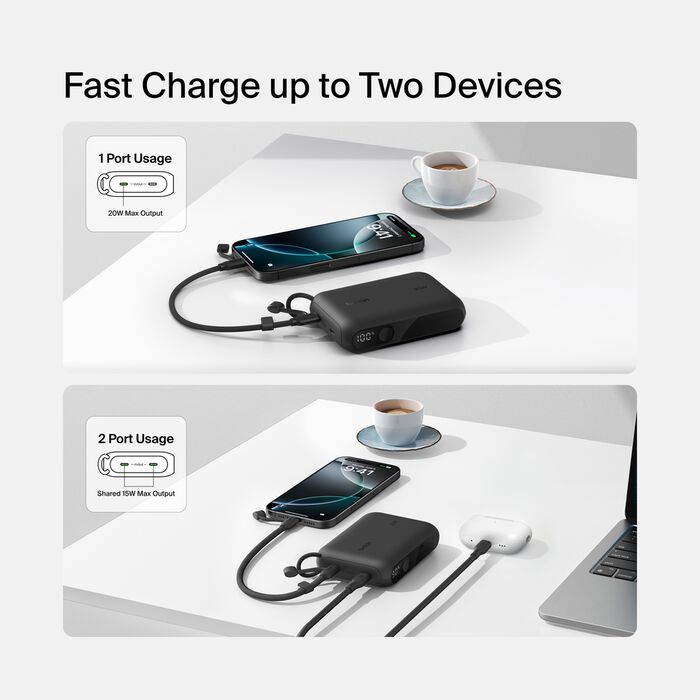 BELKIN BOOSTCHARGE POWER BANK 10K WITH DISPLAY, PD 20W WITH USB-C CABLE - BLACK