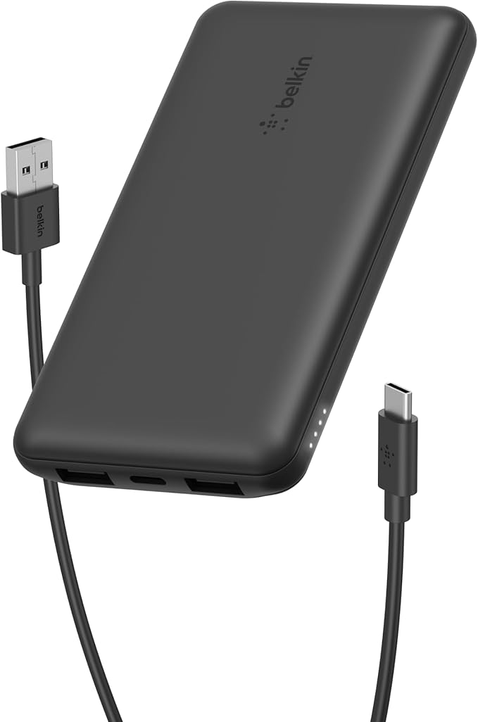 BELKIN BOOSTCHARGE 3-PORT 10K POWER BANK WITH USB-C 15W, DUAL USB-A, 15CM USB-A TO USB-C CABLE - Black BELKIN BOOSTCHARGE 3-PORT 10K POWER BANK WITH USB-C 15W, DUAL USB-A, 15CM USB-A TO USB-C CABLE - Black
