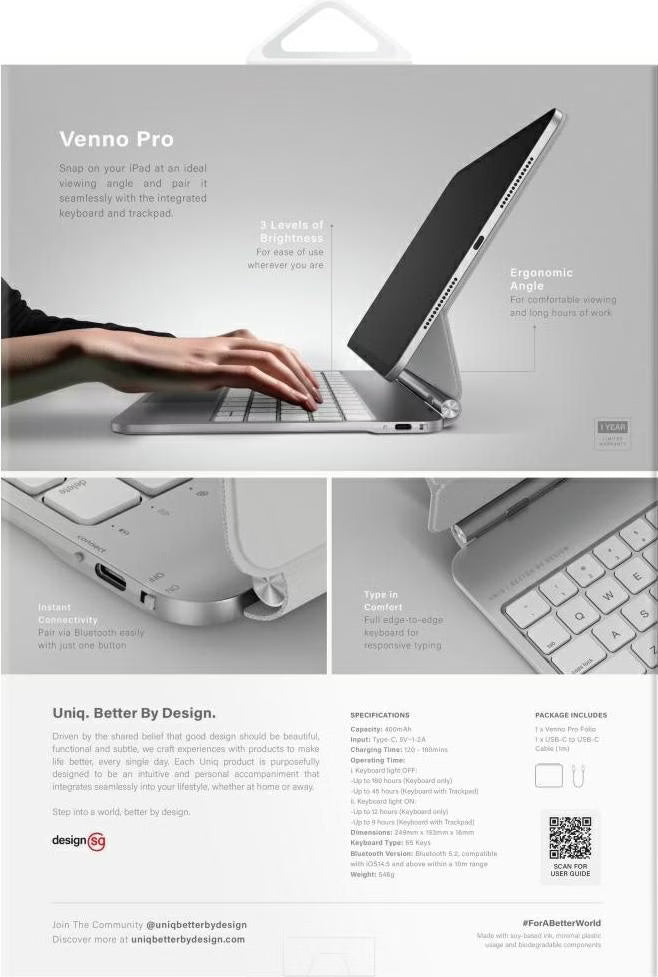 UNIQ Venno Pro Magnetic Smart Keyboard Folio for iPad Air 11" m2 , m3 - White