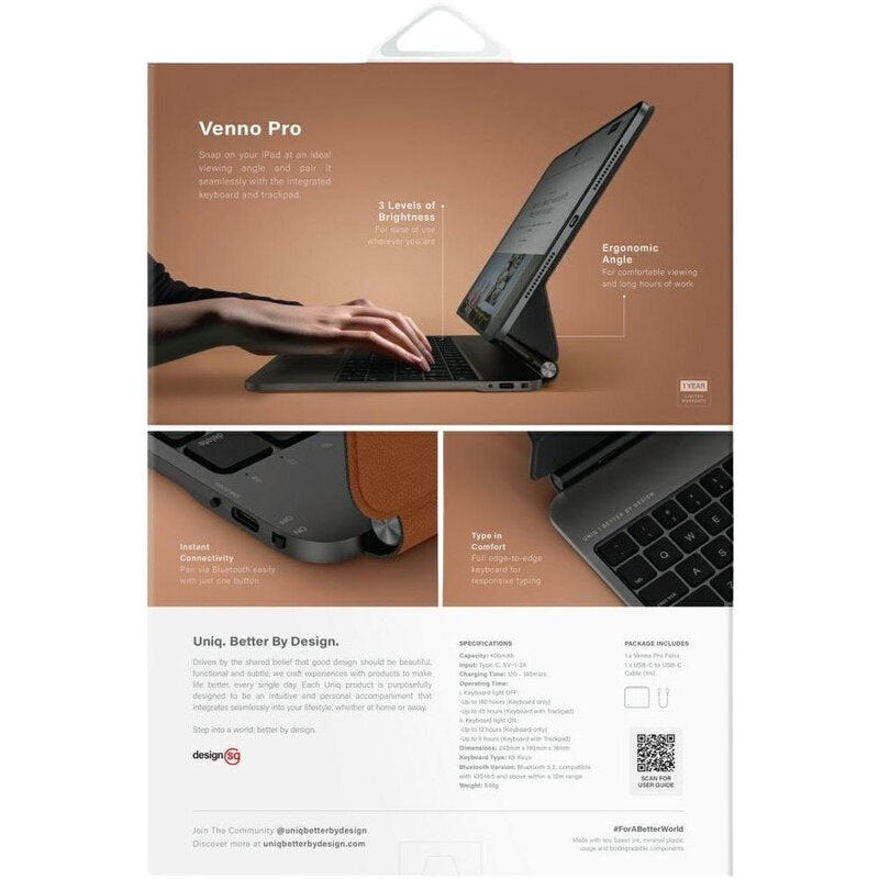 UNIQ Venno Pro Magnetic Smart Keyboard Folio for iPad Air 11" m2 , m3 - Caramel